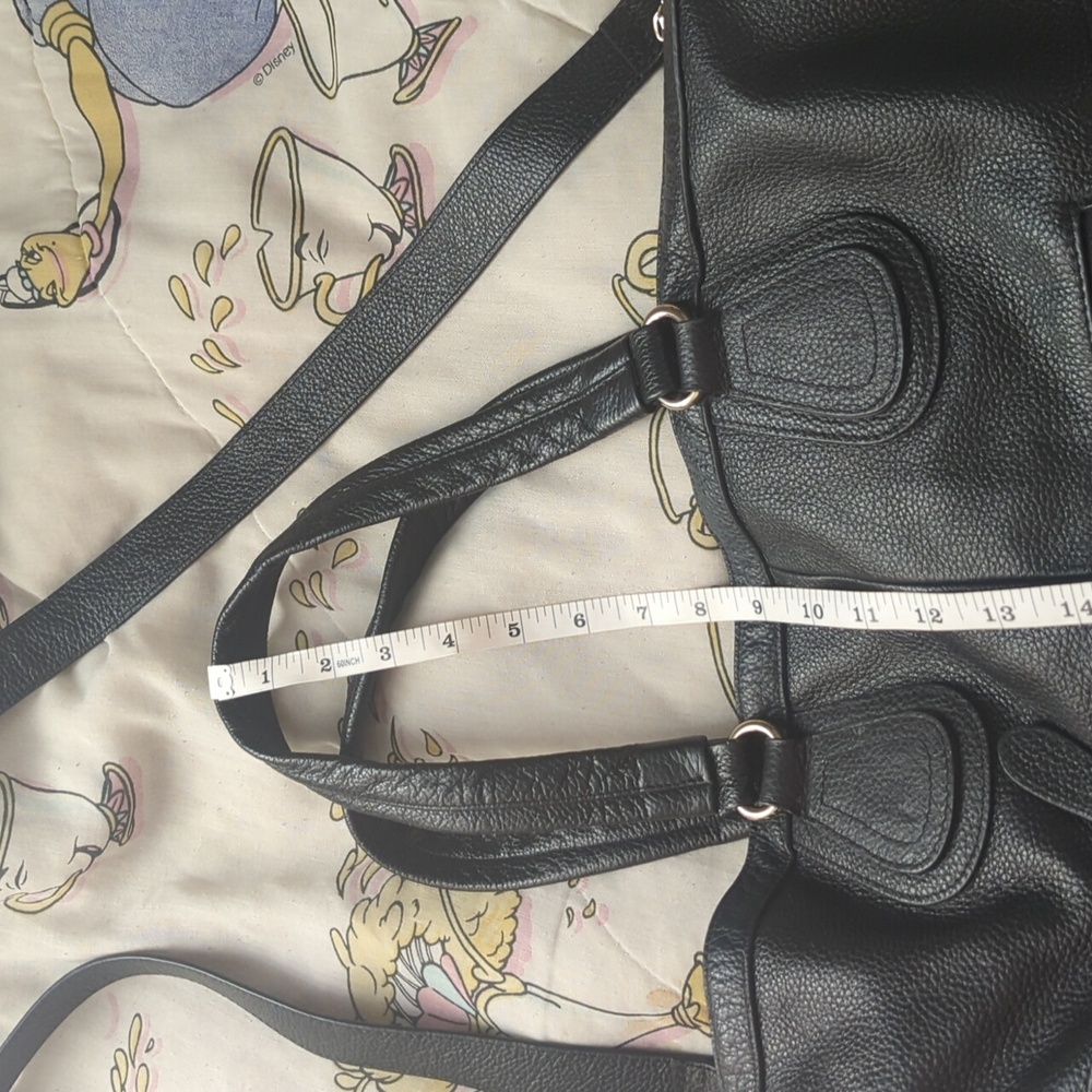 Genuine Black Leather Tote Bag Crossbody Strap - Picture 6 of 16